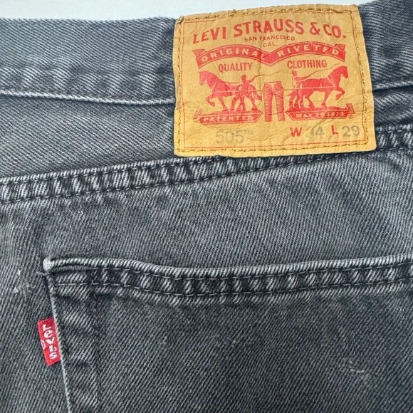 Levi's 505 Mens 34 x 29 Regular Fit Jeans Black Wash Denim Pants‎ Classic - Picture 4 of 7